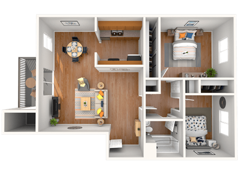 Floor plan for 2 beds, 1 bath, 812 sqft